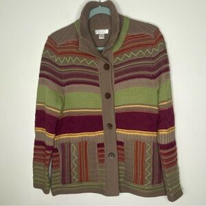 Christopher & Banks Wool Blend Color Block Chunky Knit Cardigan Sweater Sz S